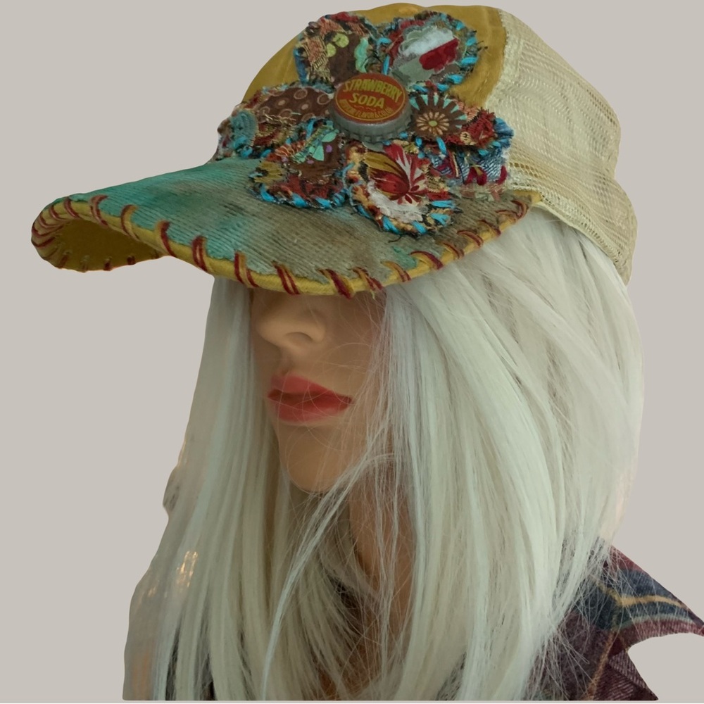 Vibrant Yellow and Green Bucket Hat with Floral Accents